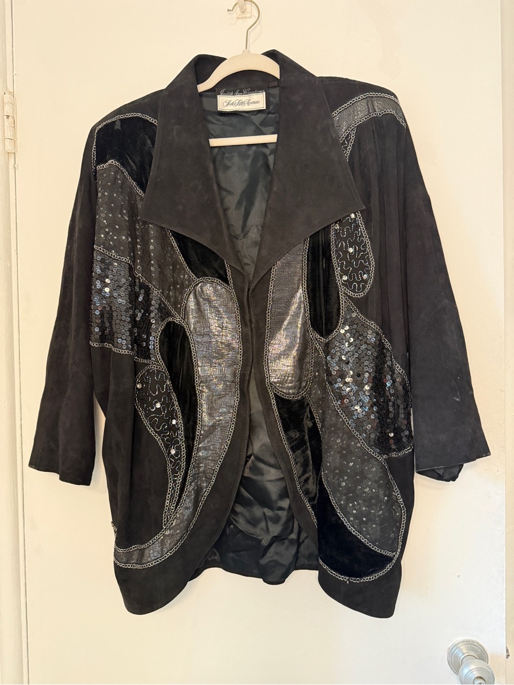 Saks Fifth Ave Judith Ann Creation Black Embellished Suede Jacket